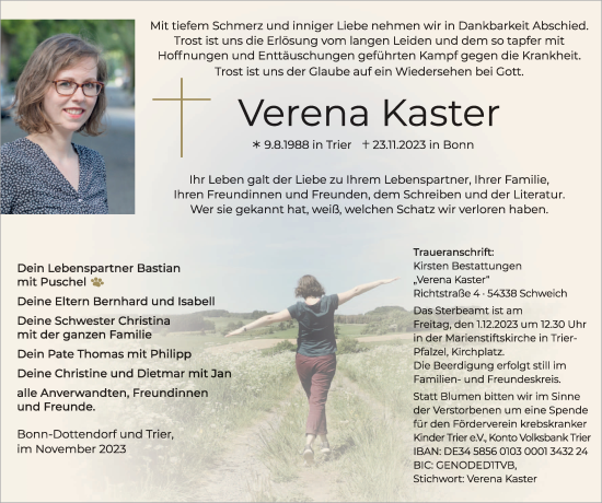 Todesanzeige von Verena Kaster von trierischer_volksfreund