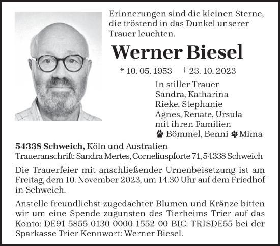 Todesanzeige von Werner Biesel von trierischer_volksfreund