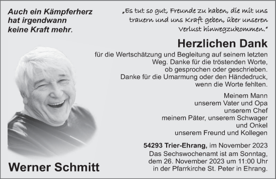 Todesanzeige von Werner Schmitt von trierischer_volksfreund