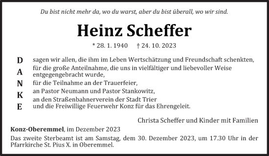 Todesanzeige von Heinz Scheffer von trierischer_volksfreund