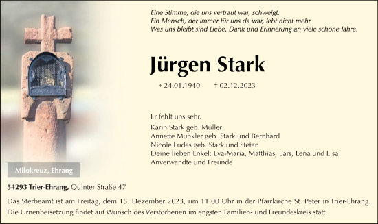 Todesanzeige von Jürgen Stark von trierischer_volksfreund