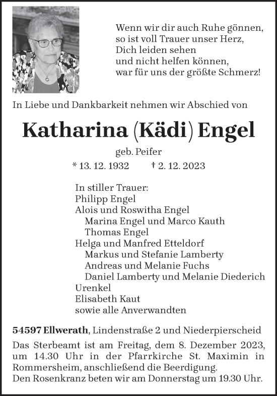 Todesanzeige von Katharina Engel von trierischer_volksfreund