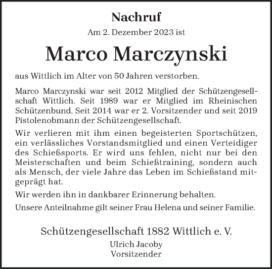 Todesanzeige von Marco Marczynski von trierischer_volksfreund