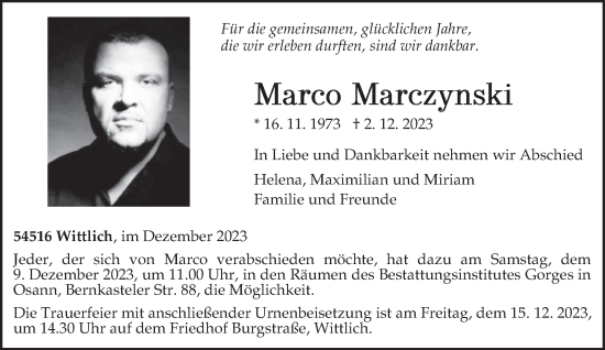 Todesanzeige von Marco Marczynski von trierischer_volksfreund