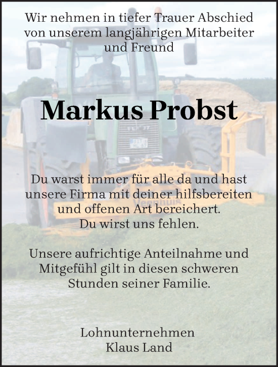 Todesanzeige von Markus Probst von trierischer_volksfreund