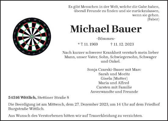 Todesanzeige von Michael Bauer von trierischer_volksfreund