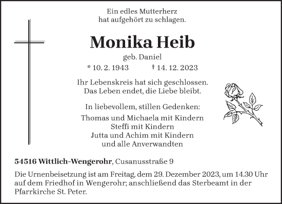 Todesanzeige von Monika Heib von trierischer_volksfreund