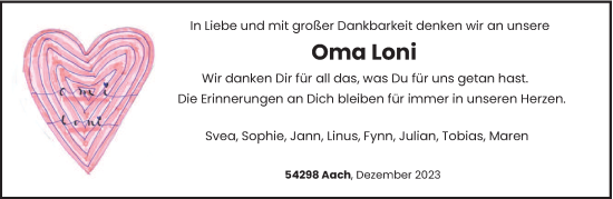 Todesanzeige von Oma Loni  von trierischer_volksfreund
