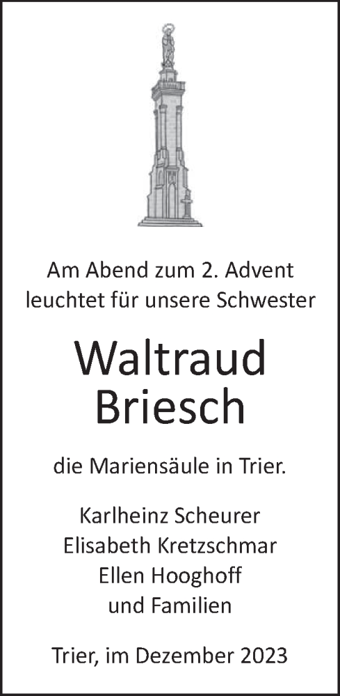 Todesanzeige von Waltraud Briesch von trierischer_volksfreund