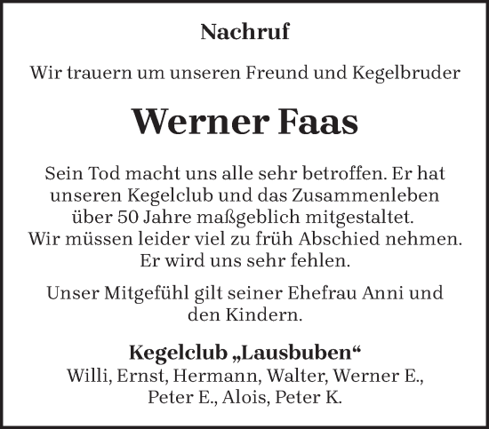 Todesanzeige von Werner Faas von trierischer_volksfreund