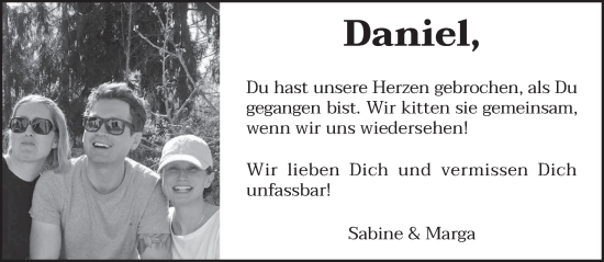 Todesanzeige von Daniel  von trierischer_volksfreund