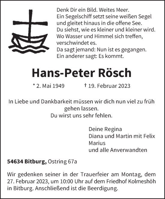 Todesanzeige von Hans-Peter Rösch von trierischer_volksfreund