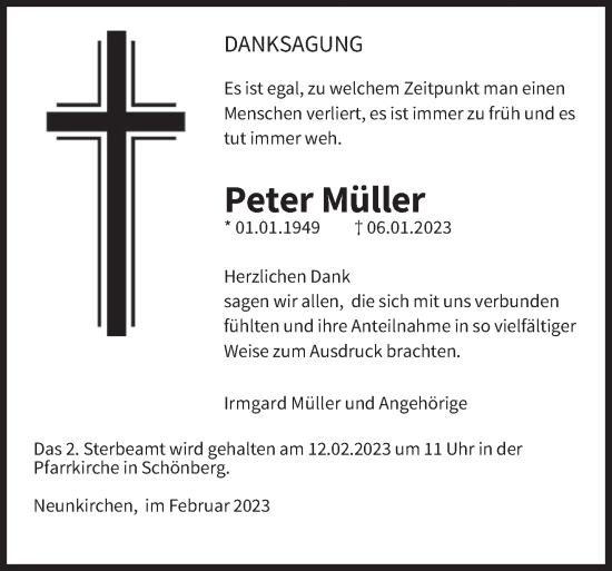 Todesanzeige von Peter Müller von trierischer_volksfreund