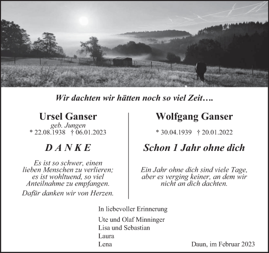 Todesanzeige von Ursel und Wolfgang Ganser von trierischer_volksfreund