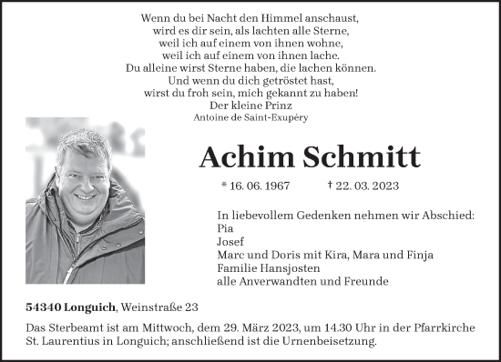 Todesanzeige von Achim Schmitt von trierischer_volksfreund