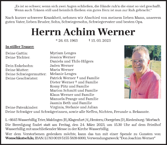 Todesanzeige von Achim Werner von trierischer_volksfreund