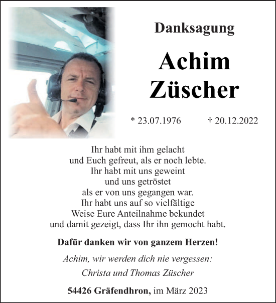 Todesanzeige von Achim Züscher von trierischer_volksfreund