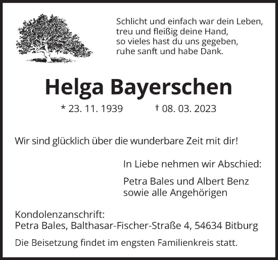 Todesanzeige von Helga Bayerschen von trierischer_volksfreund
