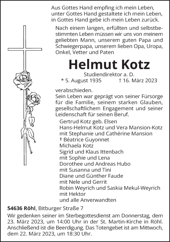 Todesanzeige von Helmut Kotz von trierischer_volksfreund