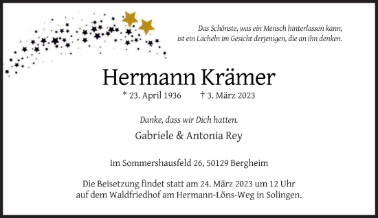 Todesanzeige von Hermann Krämer von trierischer_volksfreund