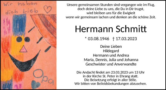 Todesanzeige von Hermann Schmitt von trierischer_volksfreund