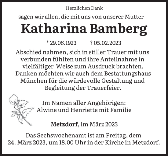 Todesanzeige von Katharina Bamberg von trierischer_volksfreund