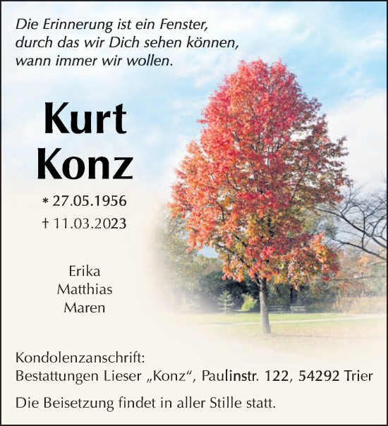Todesanzeige von Kurt Konz von trierischer_volksfreund