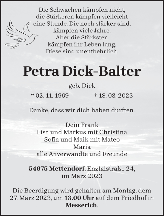 Todesanzeige von Petra Dick-Balter von trierischer_volksfreund