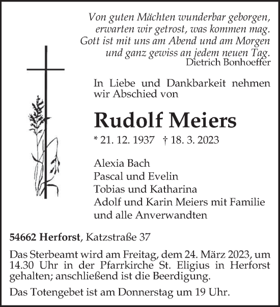 Todesanzeige von Rudolf Meiers von trierischer_volksfreund