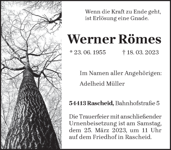 Todesanzeige von Werner Römes von trierischer_volksfreund