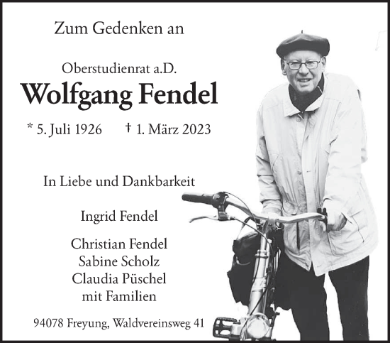 Todesanzeige von Wolfgang Fendel von trierischer_volksfreund