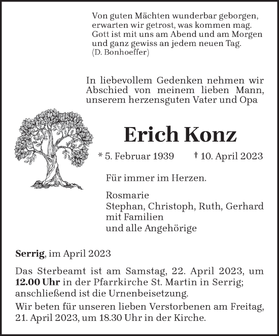 Todesanzeige von Erich Konz von trierischer_volksfreund