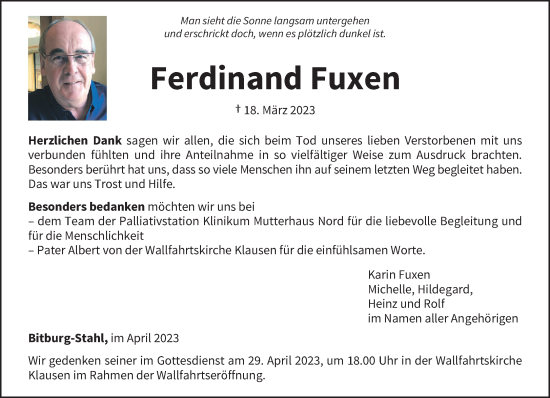 Todesanzeige von Ferdinand Fuxen von trierischer_volksfreund