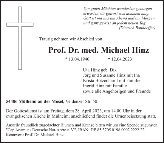 Todesanzeige von Michael Hinz von trierischer_volksfreund