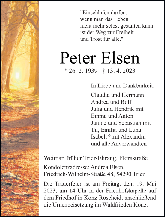 Todesanzeige von Peter Elsen von trierischer_volksfreund