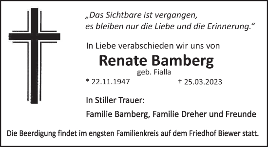 Todesanzeige von Renate Bamberg von trierischer_volksfreund