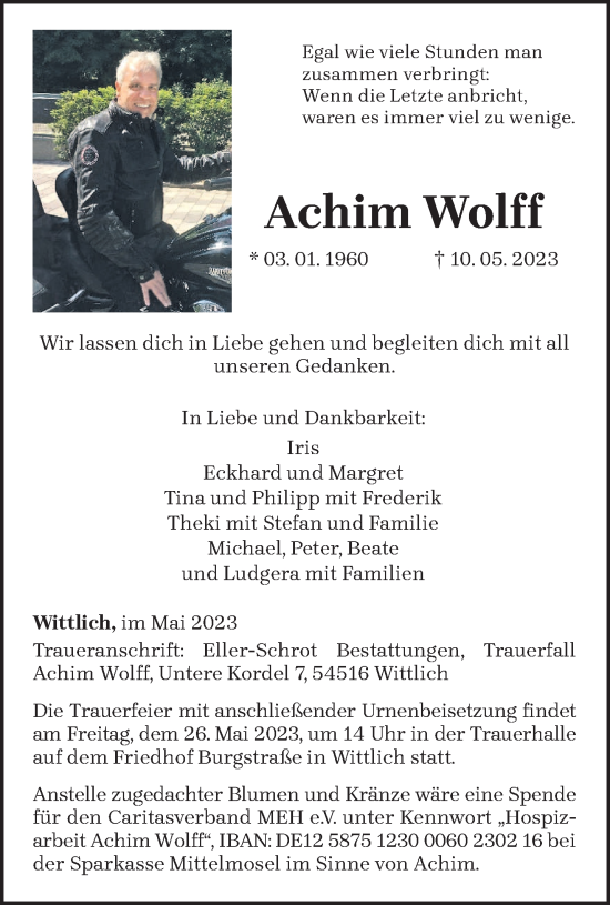 Todesanzeige von Achim Wolf von trierischer_volksfreund
