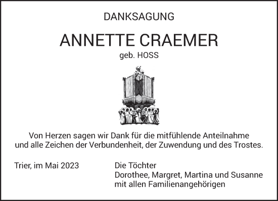 Todesanzeige von Annette Craemer von trierischer_volksfreund