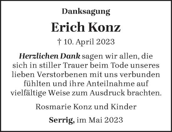 Todesanzeige von Erich Konz von trierischer_volksfreund