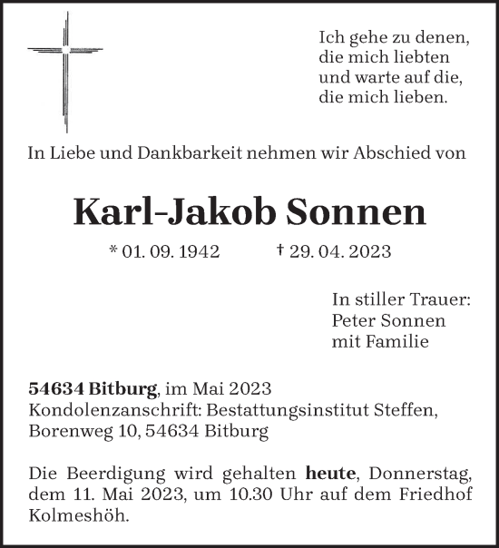 Todesanzeige von Karl-Jakob Sonnen von trierischer_volksfreund