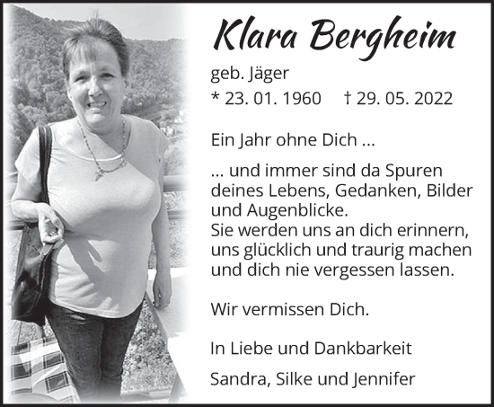 Todesanzeige von Klara Bergheim von trierischer_volksfreund