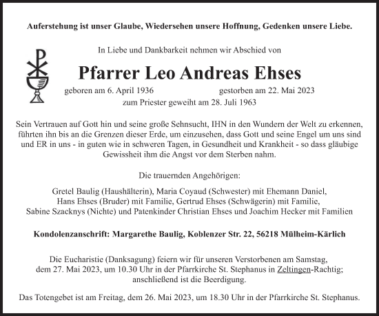 Todesanzeige von Leo Andreas Ehses von trierischer_volksfreund