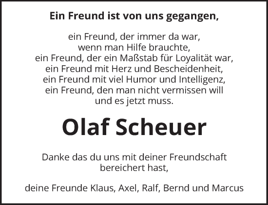Todesanzeige von Olaf Scheuer von trierischer_volksfreund