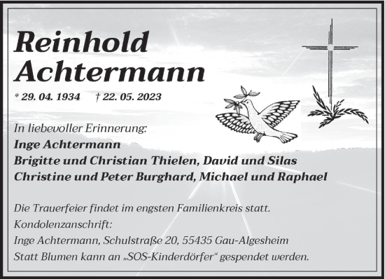 Todesanzeige von Reinhold Achtermann von trierischer_volksfreund