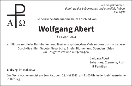 Todesanzeige von Wolfgang Abert von trierischer_volksfreund