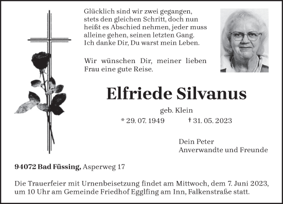 Todesanzeige von Elfriede Silvanus von trierischer_volksfreund