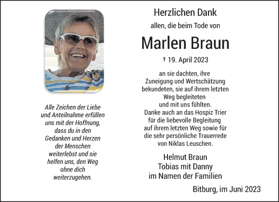 Todesanzeige von Marlen Braun von trierischer_volksfreund