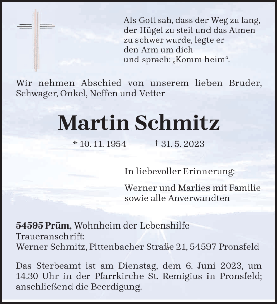 Todesanzeige von Martin Schmitz von trierischer_volksfreund