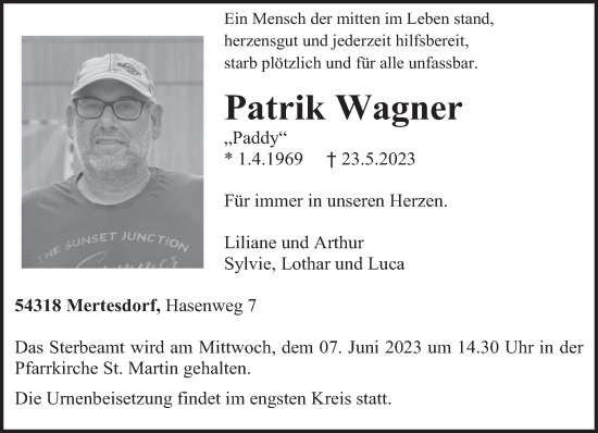 Todesanzeige von Patrik Wagner von trierischer_volksfreund