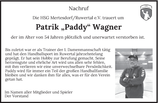 Todesanzeige von Patrik Wagner von trierischer_volksfreund